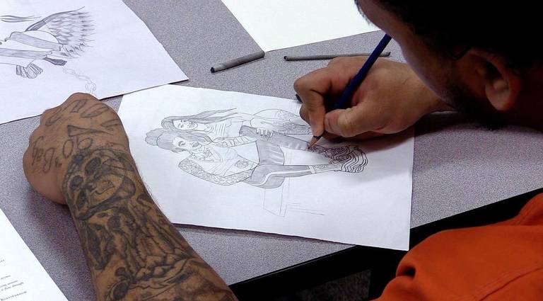 Man in jail drawing